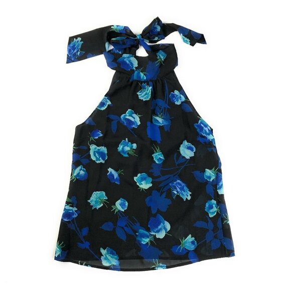 Pink Tartan Black & Blue Floral Print Halter Top - Picture 1 of 3